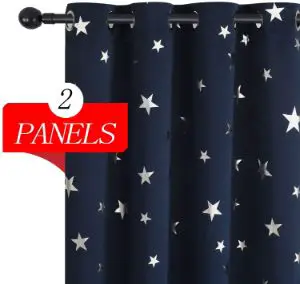 Estelar Textiler Kids Blackout Curtains Length Silver Star Print Curtain Panels